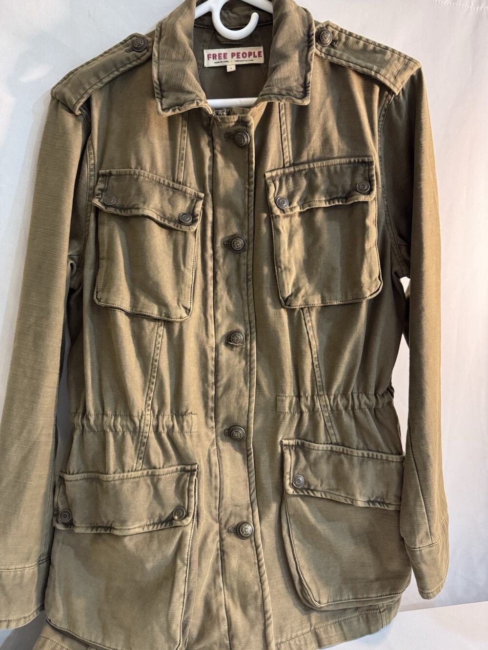 Free People Army Green Jacket Utility Zipper Patch Pockets Women’s Size S 0069